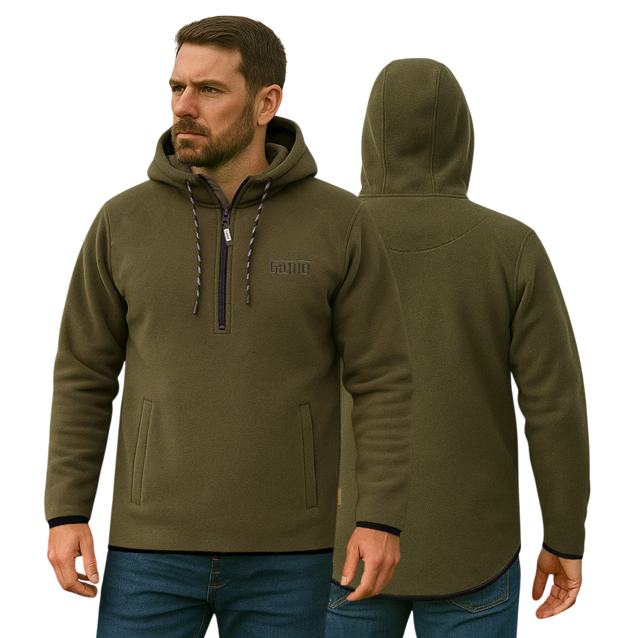 Game Mens Alpine Fleece 1/4 Zip Curved Hoodie